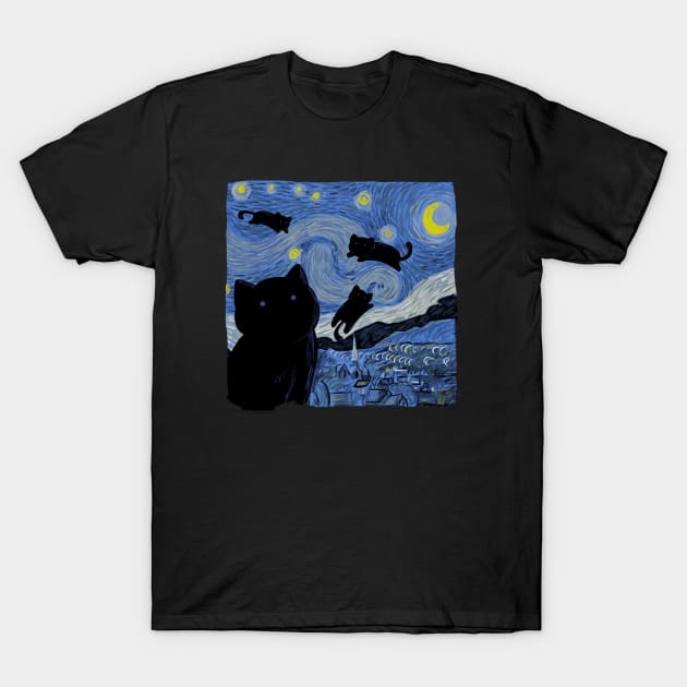 The Starry Cat Night T-Shirt by Tobe_Fonseca